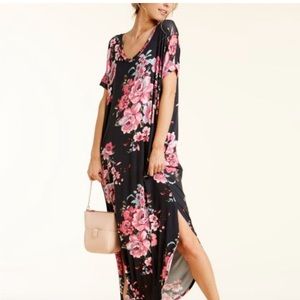 Charcoal & Floral Baseball hem maxi dress
side slits Made in USA side po…